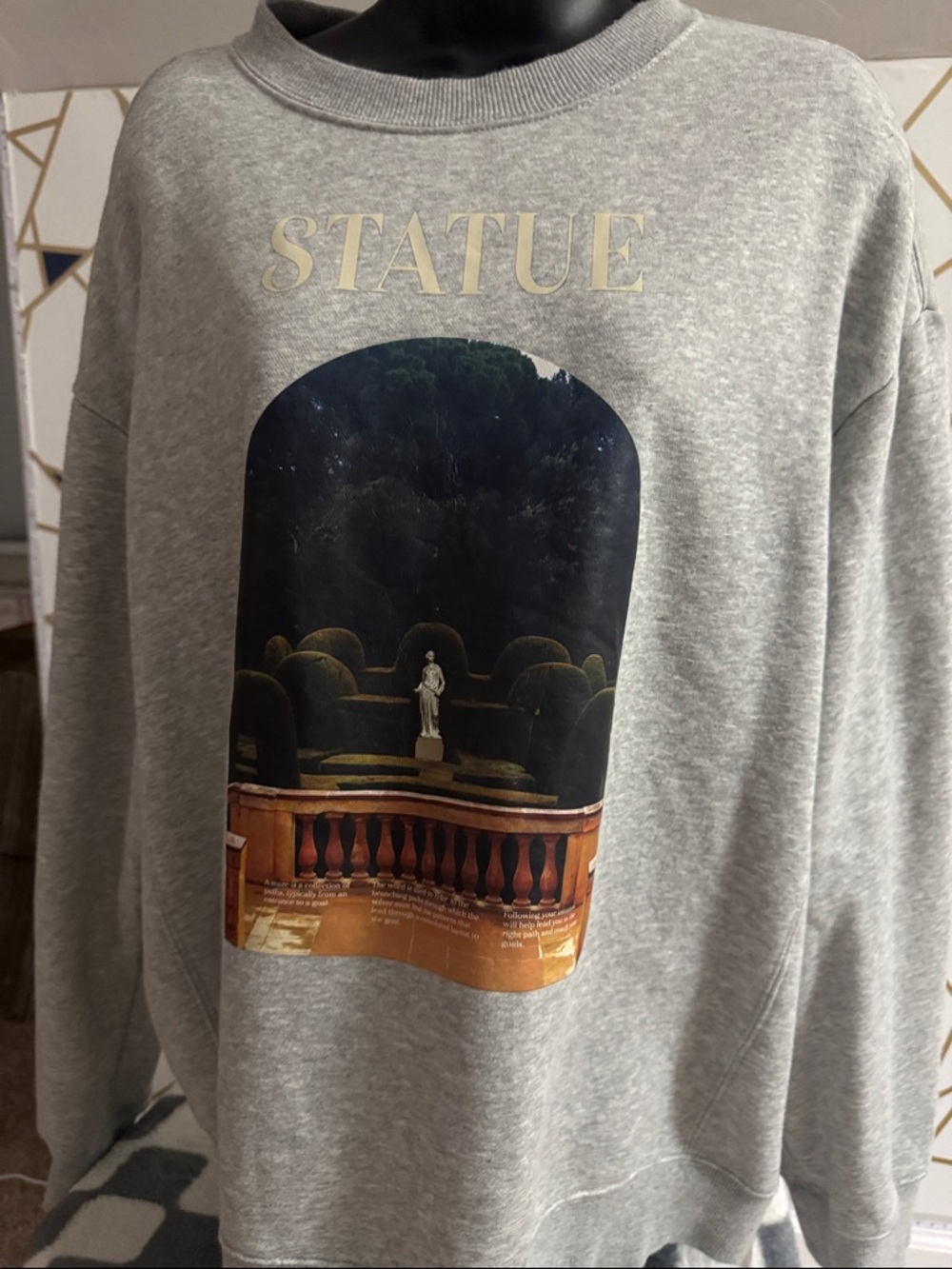 H&M Gray 'STATUE' Graphic Sweatshirt with Scenic Print
